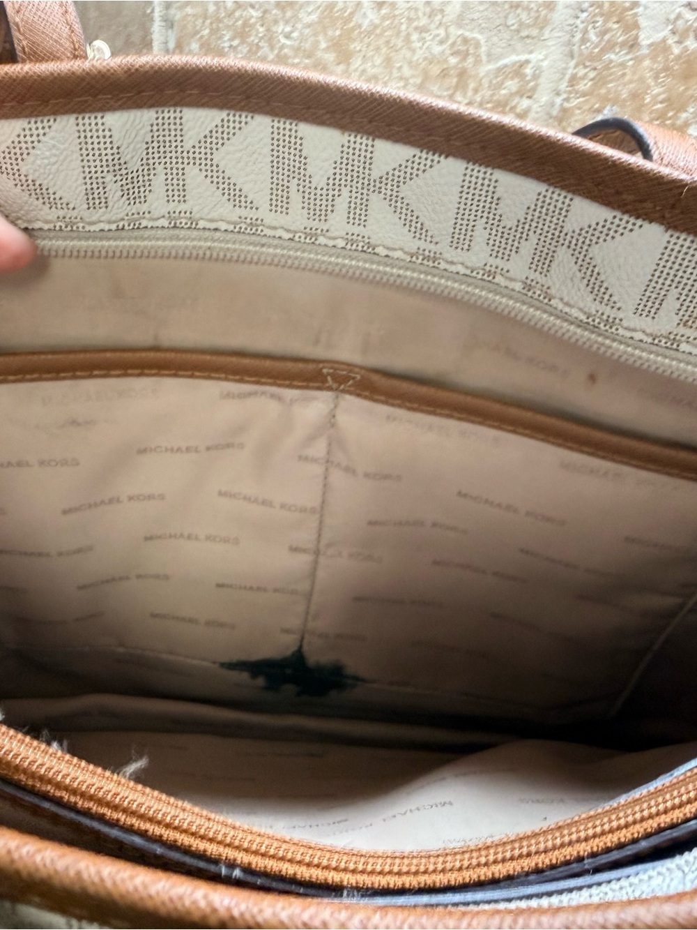 Michael Kors Cream Logo Tote with Brown Leather Trim - Picture 5 of 9